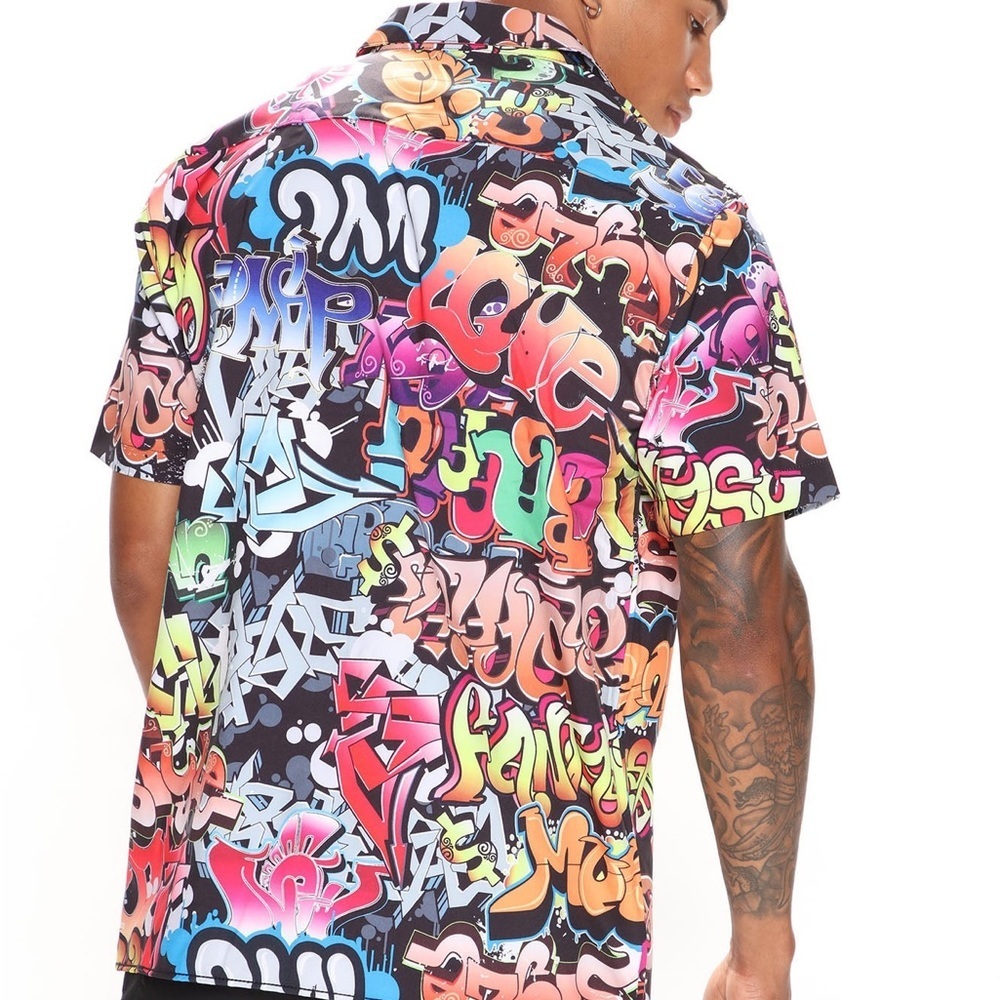 Fresh Prince Of Bel-Air Mens Button Front Shirt Multicolor Graffiti Medium - Picture 8 of 8